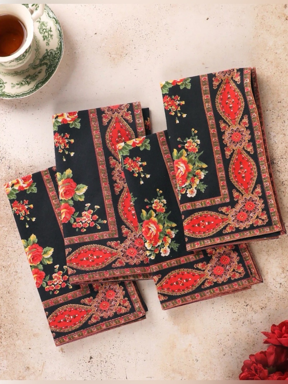 April Cornell NWT Estella Napkin, Black, Set of 4 Cottagecore